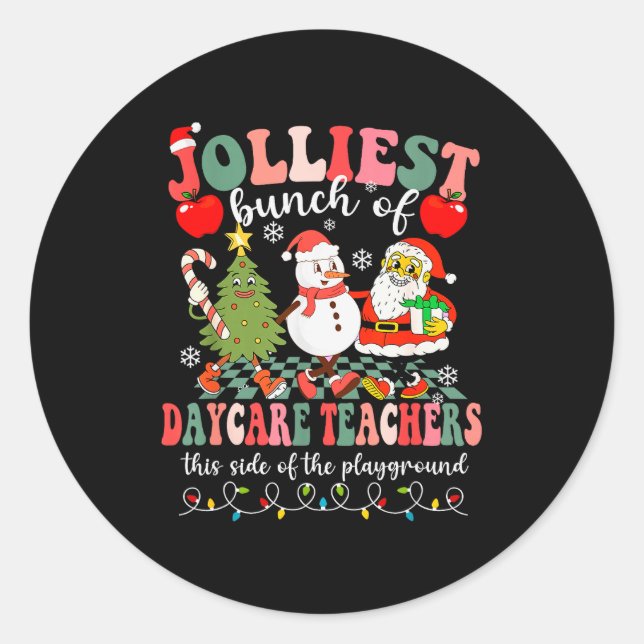 Sticker Rond Funny Christmas Xmas Jolliest Bunch Of Daycare Tea (Devant)