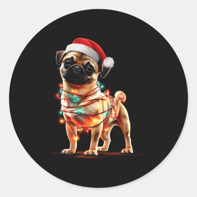 Sticker Rond Funny Chug Christmas Graphics Dog Lights Lover  (Devant)