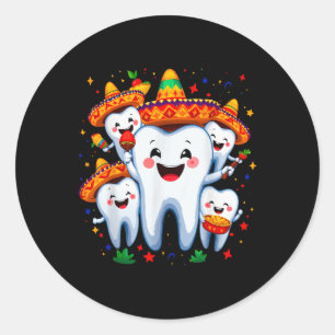 Sticker Rond Funny Cinco De Mayo Dental Dentist Tooth Fiesta Do