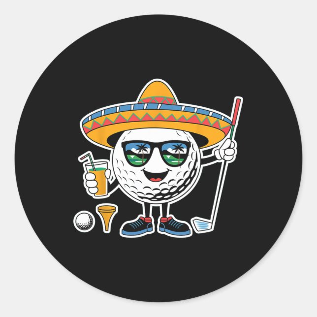 Sticker Rond Funny Cinco De Mayo Golf Byll Avec Sombrero Margar (Devant)