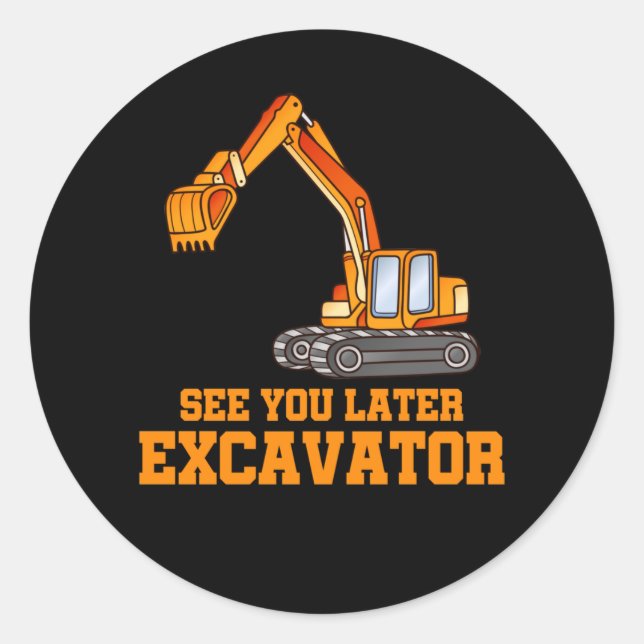 Sticker Rond Funny Construction Excavator Boys Toddler (Devant)