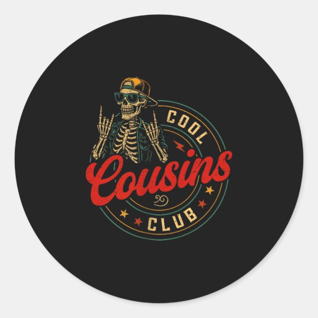 Sticker Rond Funny Cool Cousins Club Shirt Cousin Crew Skeleton (Devant)