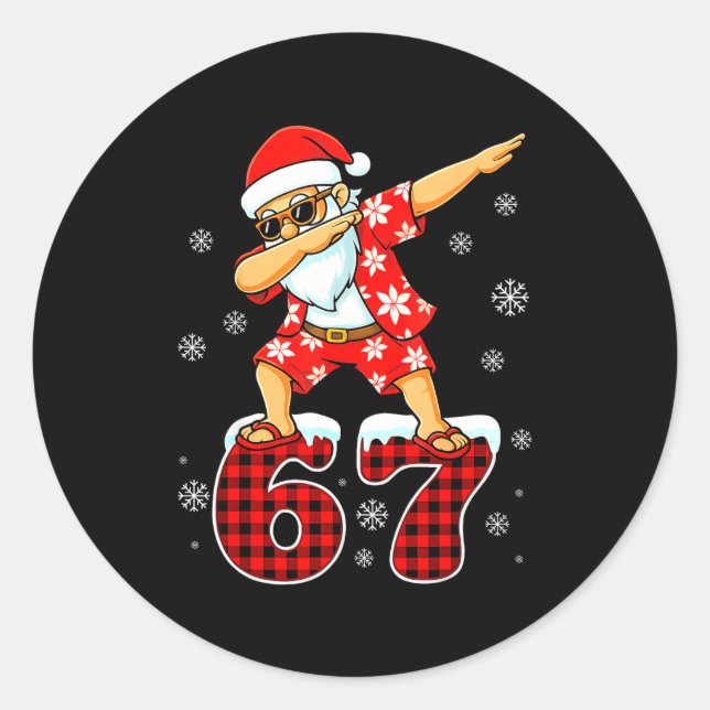Sticker Rond Funny Cool Dabbing Santa Hawaii 67 Meme Christmas  (Devant)