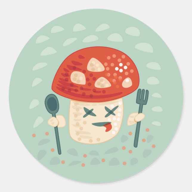 Sticker Rond Funny Cool de caractères de champignon (Devant)