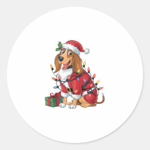 Sticker Rond Funny Coonhound Xmas Lighting Père Noël Coonhound 