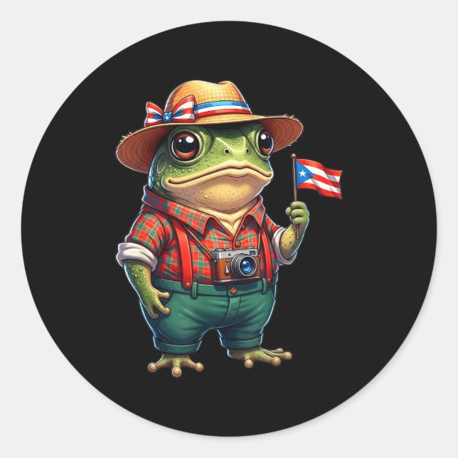 Sticker Rond Funny Coqui Frog Puerto Rico Flag Taino Boricua Hi (Devant)