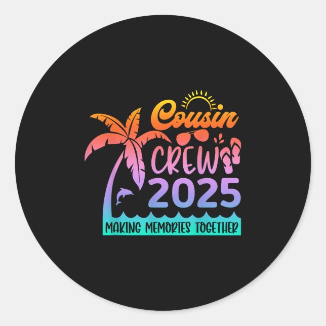 Sticker Rond Funny Cousin Crew 2025 Summer Group Making Memorie (Devant)