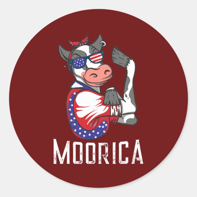 Sticker Rond Funny Cow Moorica USA 4 juillet Patriotique (Devant)