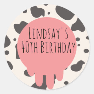 Sticker Rond Funny Cow Print Adult Party 40e Anniversaire