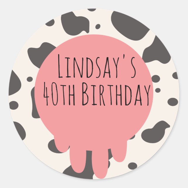 Sticker Rond Funny Cow Print Adult Party 40e Anniversaire (Devant)
