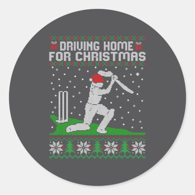 Sticker Rond Funny Cricket Player Driving Home For Christmas Sw (Devant)