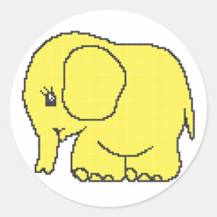 Sticker Rond Funny cross-stitch yellow elephant