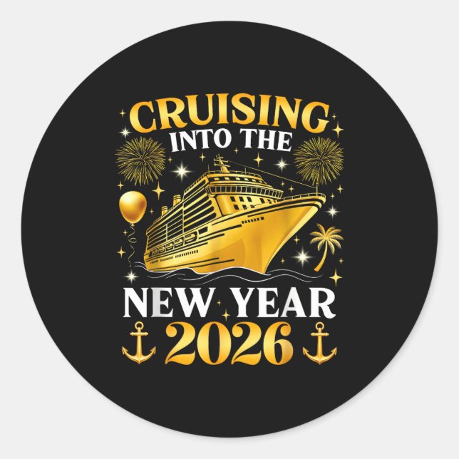 Sticker Rond Funny Cruising Into 2026 New Year Matching Family  (Devant)