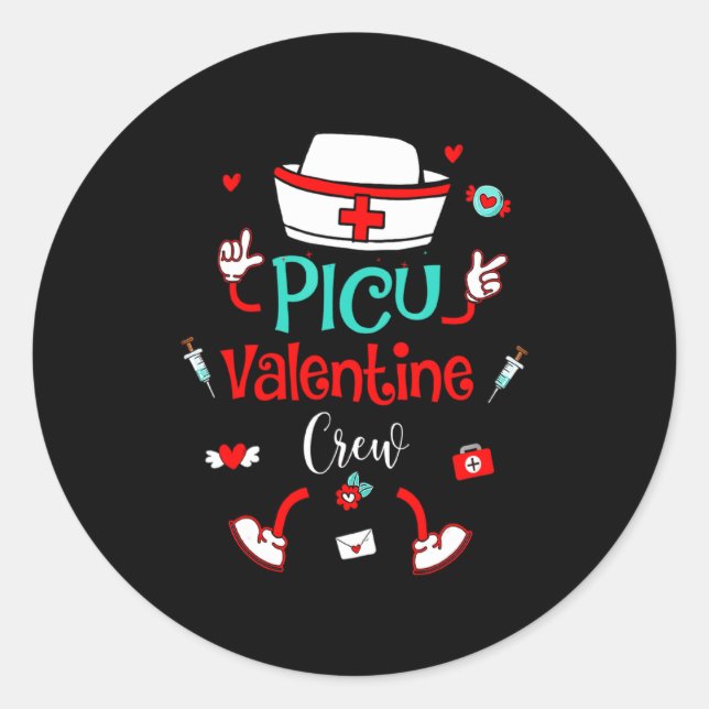 Sticker Rond Funny Cu Valentines Day Nurse Crew Family Group  (Devant)