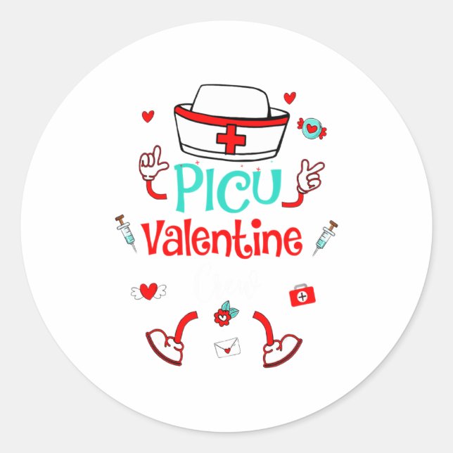 Sticker Rond Funny Cu Valentines Day Nurse Crew Family Group  (Devant)