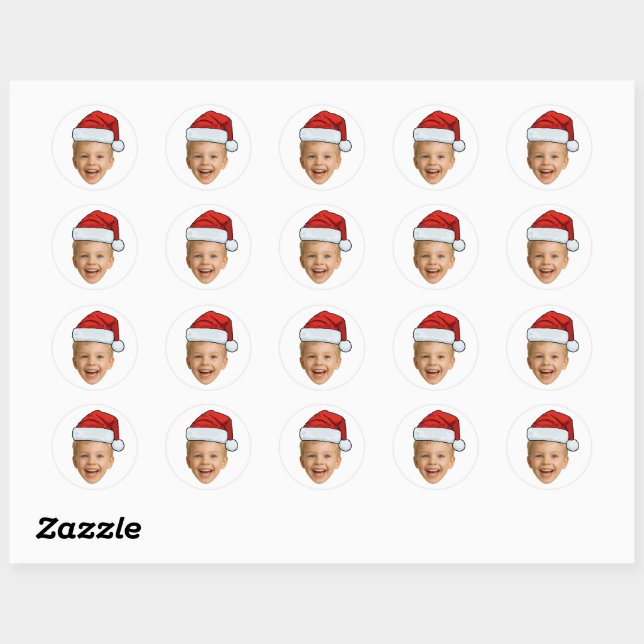 Sticker Rond Funny Custom Face Photo Santa Hat Christmas (Feuille)