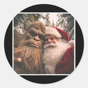 Sticker Rond Funny Cute Bigfoot Père Noël Selfie Noël Pa