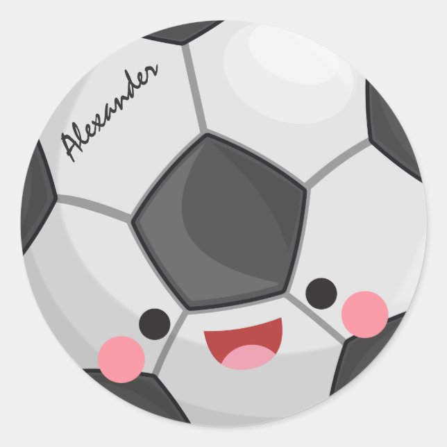 Sticker Rond Funny Cute Kawaii Soccer Ball Kids Personnalisé (Devant)