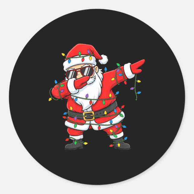 Sticker Rond Funny Dabbing Santa Xmas Lights Men Boys Girls Chr (Devant)