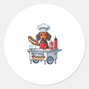Sticker Rond Funny Dachshund Chien Weenie Saucisse Hotdog Sandw