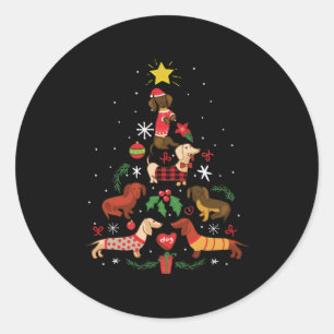 Sticker Rond Funny Dachshund sapin de Noël