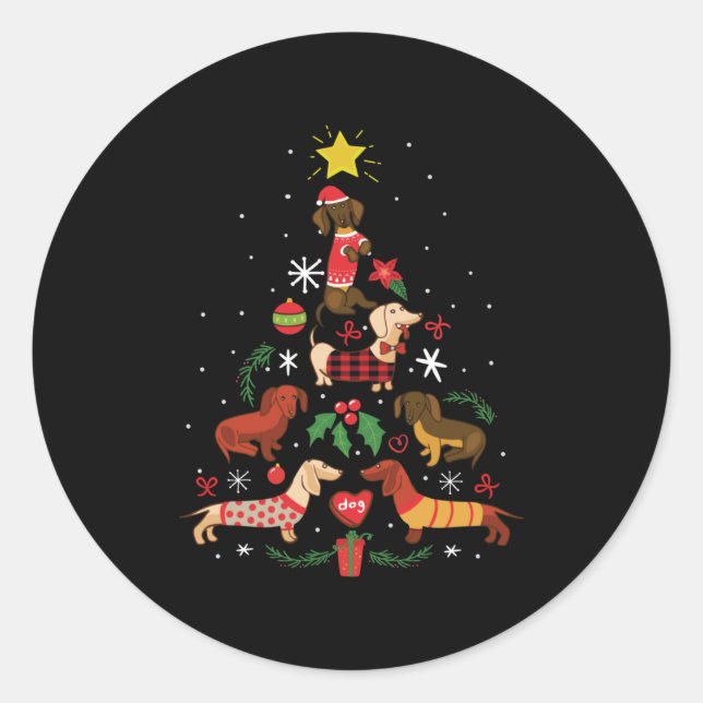 Sticker Rond Funny Dachshund sapin de Noël (Devant)