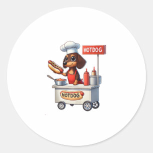 Sticker Rond Funny Dachshund Saucisse Chien Weenie Hotdog Sandw