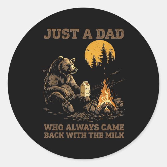 Sticker Rond Funny Dad Camng Bear Quote Gift For Father's Day H (Devant)