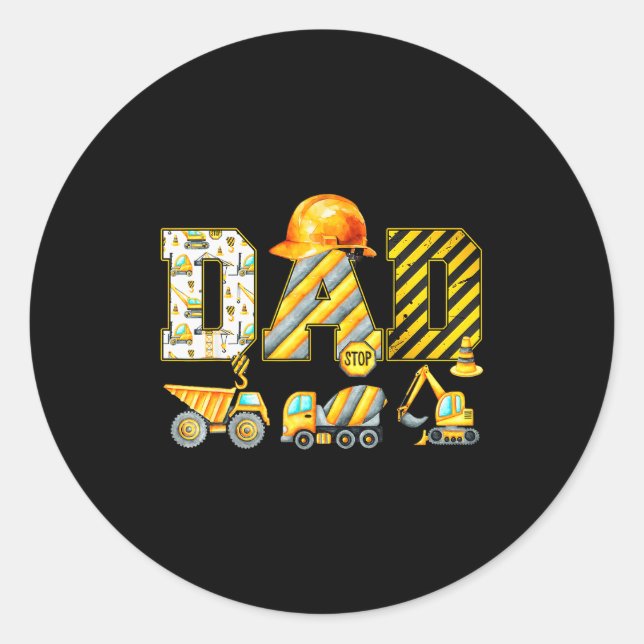 Sticker Rond Funny Dad Construction Excavator Kids Matching Fam (Devant)