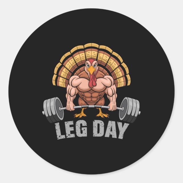Sticker Rond Funny Deadlifting Turkey Leg Day Thanksgiving Dead (Devant)