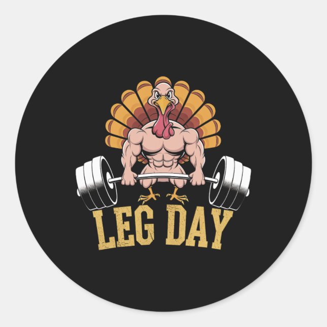 Sticker Rond Funny Deadlifting Turkey Thanksgiving Leg Day Dead (Devant)