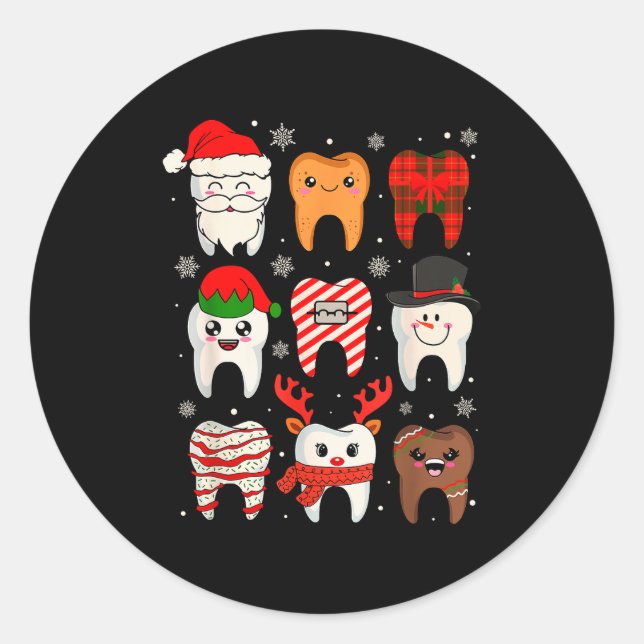 Sticker Rond Funny Dental Christmas Teeth Cute Xmas Dentist Squ (Devant)