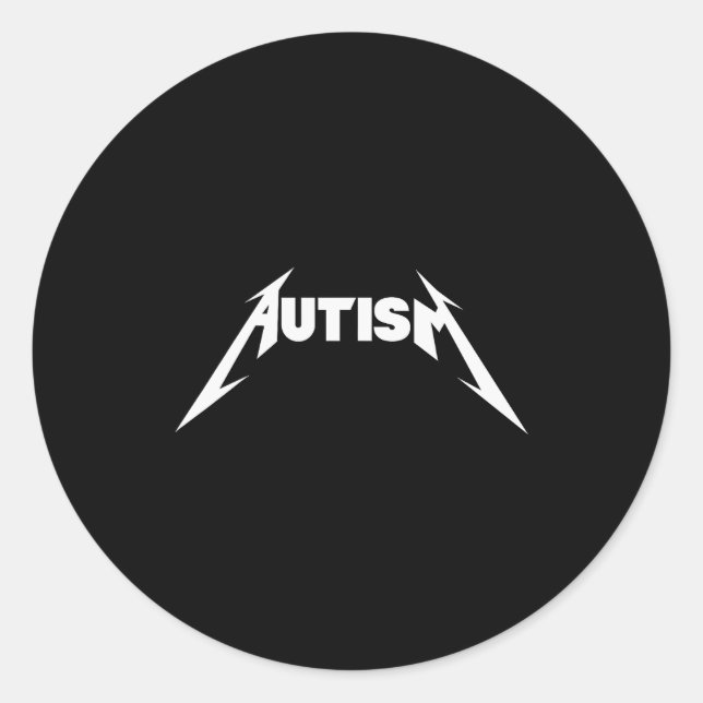 Sticker Rond Funny Design Autism Skeleton Meme Metal Rock For M (Devant)
