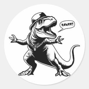 Sticker Rond Funny Dino Mème Rawr