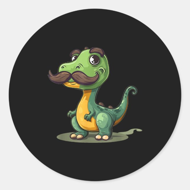 Sticker Rond Funny Dinosaur With Mustache Beard For Adults And  (Devant)