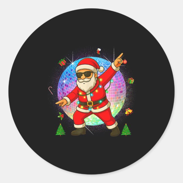 Sticker Rond Funny Disco Santa Xmas Lights Girls Boys Kids Chri (Devant)