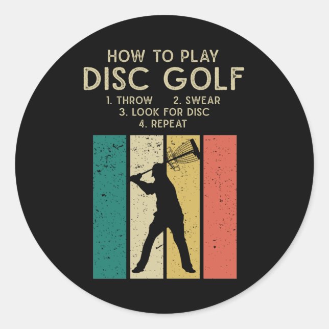 Sticker Rond Funny Disque Golf Instruction Frisbee Disque Golf (Devant)