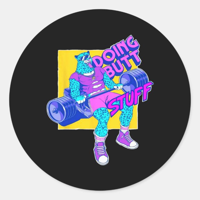 Sticker Rond Funny Doing Stuff Workout Bodybuilding Fitness Gym (Devant)