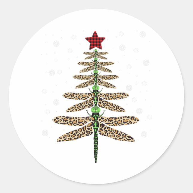Sticker Rond Funny Dragonfly de noël arbre ornement léopard (Devant)