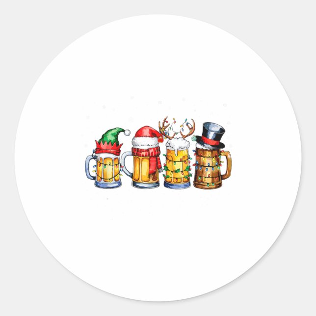 Sticker Rond Funny Drinking Christmas Santa Beer Christmas Ligh (Devant)