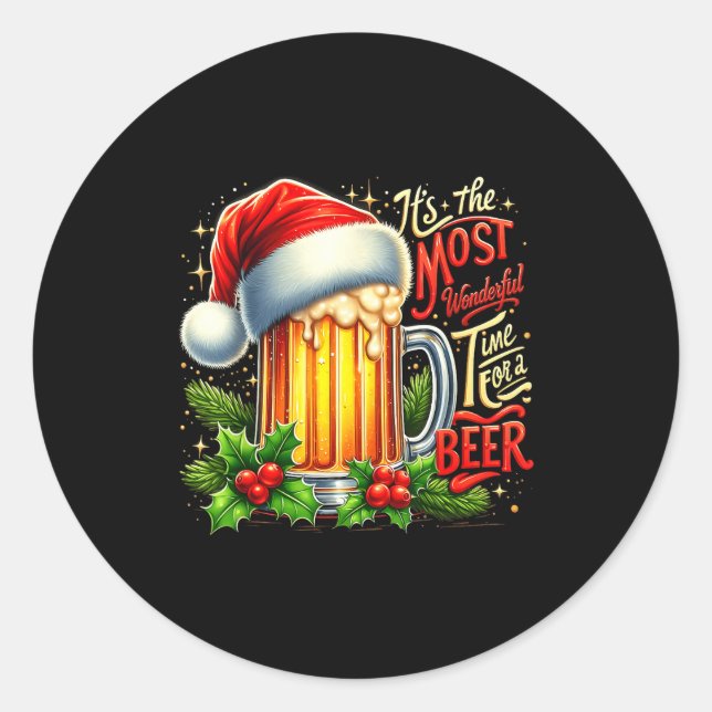 Sticker Rond Funny Drinking Christmas Santa Beer Lovers Trend N (Devant)