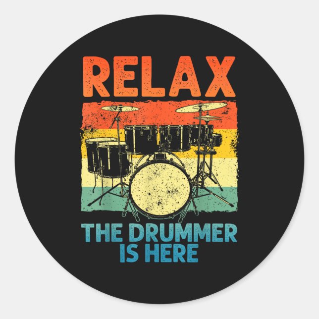 Sticker Rond Funny Drumming Art For Men Women Drumline Drum Set (Devant)