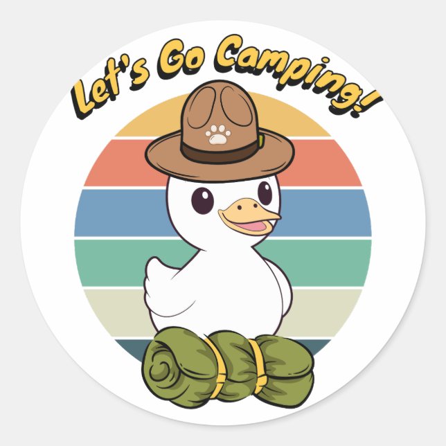 Sticker Rond Funny Duck veut aller camper (Devant)