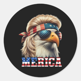 Sticker Rond Funny Eagle Merica 4 juillet Blonde Wig Mullet Fun