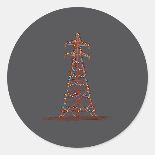 Sticker Rond Funny Electric Pylon Christmas Graphics Lights Lov (Devant)