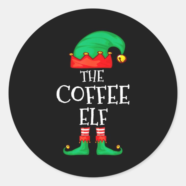 Sticker Rond Funny Elf Family Christmas The Coffee Elf Sweater  (Devant)