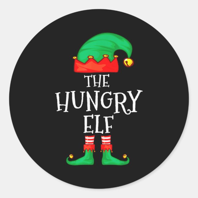 Sticker Rond Funny Elf Family Christmas The Hungry Elf Sweater  (Devant)