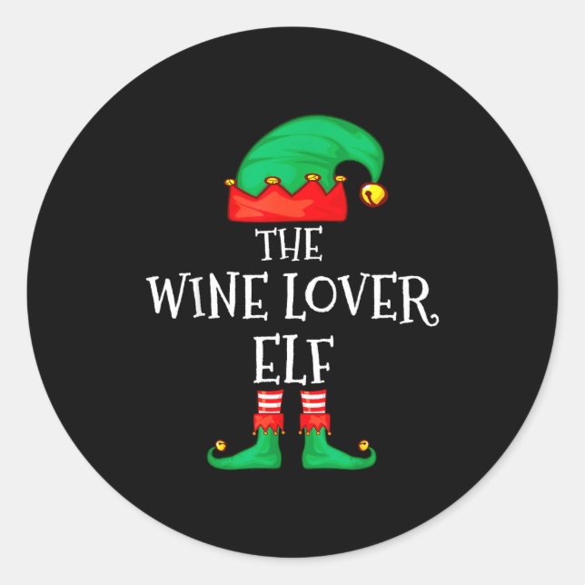 Sticker Rond Funny Elf Family Christmas The Wine Lover Elf Men  (Devant)