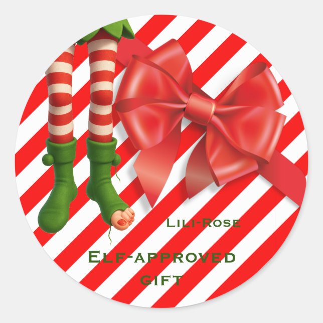 Sticker Rond Funny Elf Legs Christmas | North Pole Mischief  (Devant)