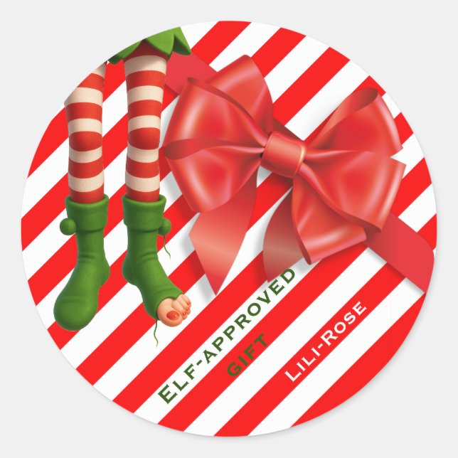 Sticker Rond Funny Elf Legs Christmas | North Pole Mischief  (Devant)